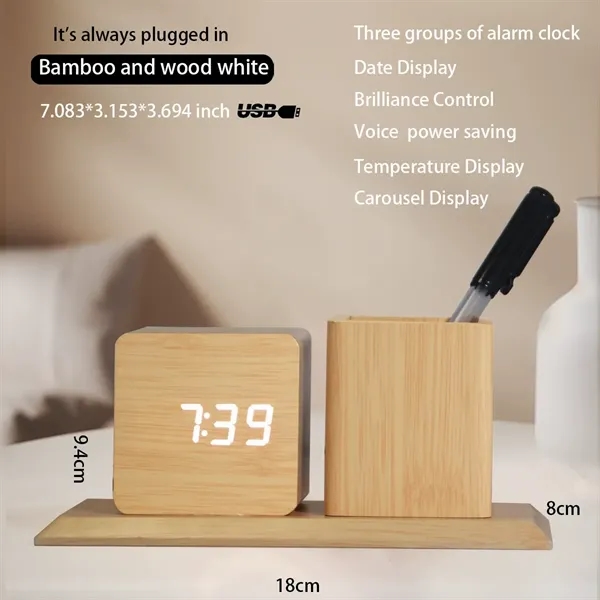 LED Wooden Clock with Pen Holder - LED Wooden Clock with Pen Holder - Image 14 of 14