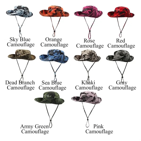 Tactical Camouflage Large Brim Custom Bucket Hats - Tactical Camouflage Large Brim Custom Bucket Hats - Image 1 of 12