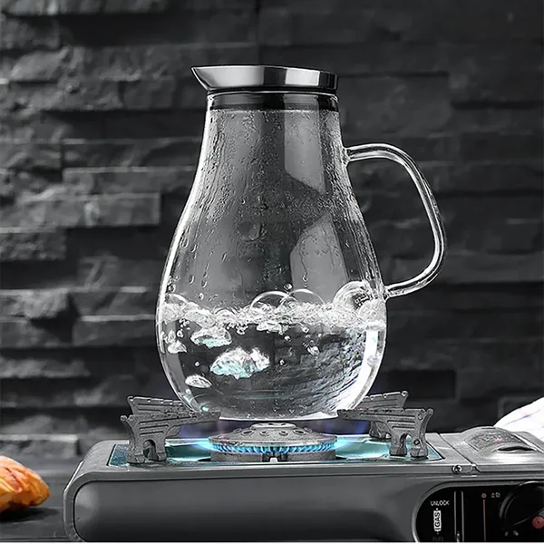Glass Water Pitcher With Stainless Steel Dustproof Lid - Glass Water Pitcher With Stainless Steel Dustproof Lid - Image 2 of 4
