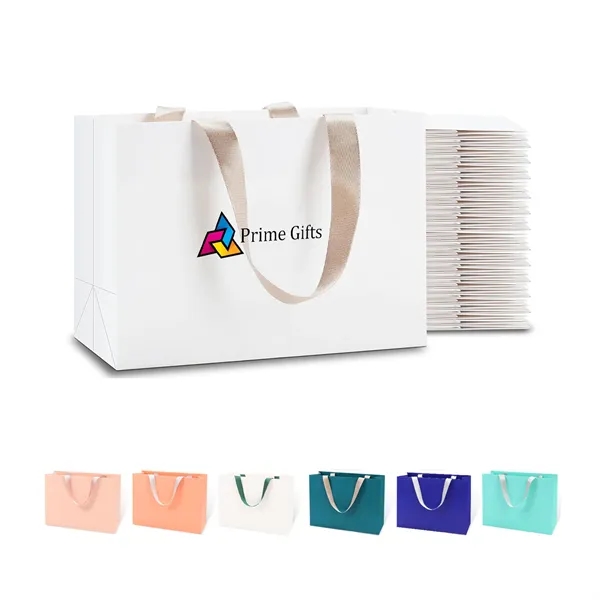 10 X 13 Inch Custom Paper Gift Bags with Ribbon Handles - 10 X 13 Inch Custom Paper Gift Bags with Ribbon Handles - Image 0 of 4