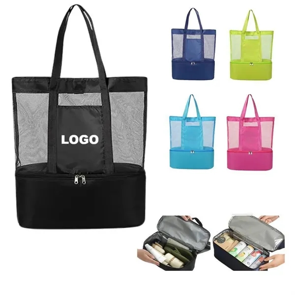 Beach Mesh Tote Bag with Cooler Compartment - Beach Mesh Tote Bag with Cooler Compartment - Image 0 of 5