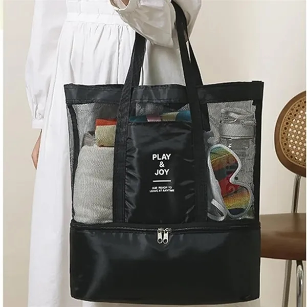 Beach Mesh Tote Bag with Cooler Compartment - Beach Mesh Tote Bag with Cooler Compartment - Image 2 of 5