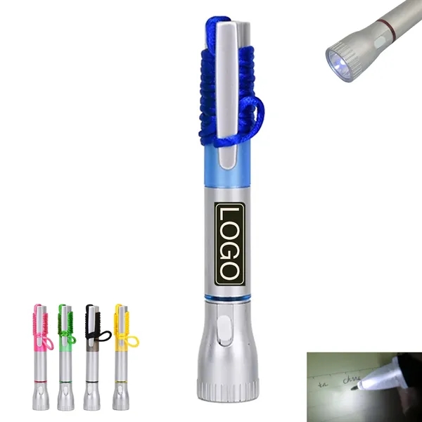 LED Flashlight Light-up Ballpoint Pen With Lanyard - LED Flashlight Light-up Ballpoint Pen With Lanyard - Image 0 of 2