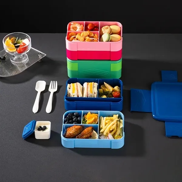 Double Stackable Sauce Bento Box With Cutlery - Double Stackable Sauce Bento Box With Cutlery - Image 1 of 2