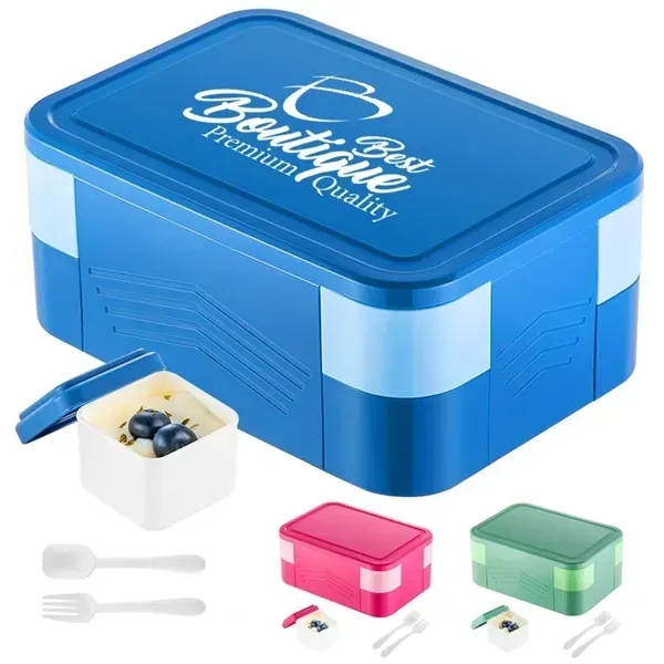 Double Stackable Sauce Bento Box With Cutlery - Double Stackable Sauce Bento Box With Cutlery - Image 2 of 2