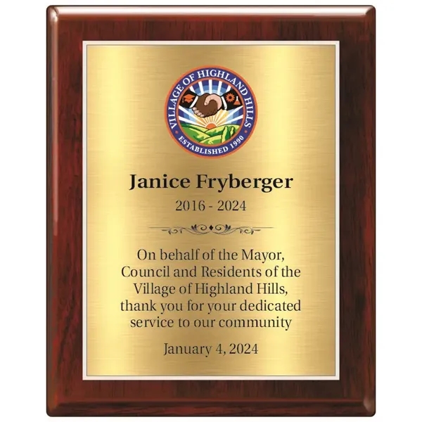 Rosewood Piano Finish Plaque With Gold Plate - Rosewood Piano Finish Plaque With Gold Plate - Image 1 of 1