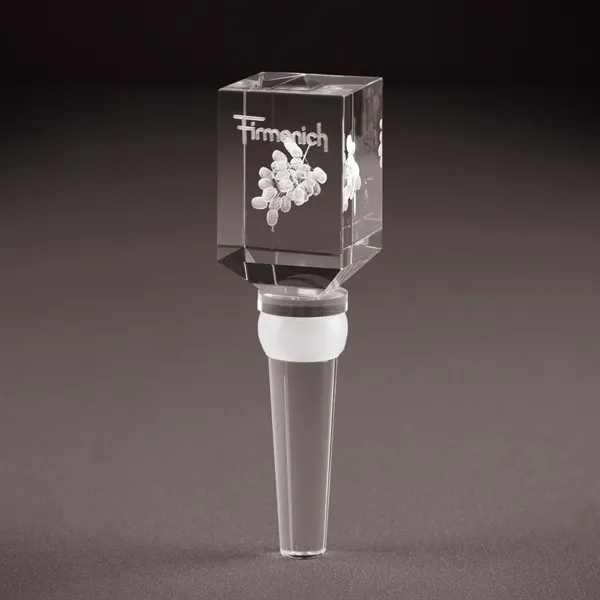 Crystal Tapered Rectangle Wine Bottle Stopper w/ Glass Stem