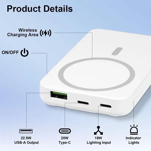 22.5W 10000 mAh Magnetic Power Bank with 2 Cable - 22.5W 10000 mAh Magnetic Power Bank with 2 Cable - Image 2 of 4