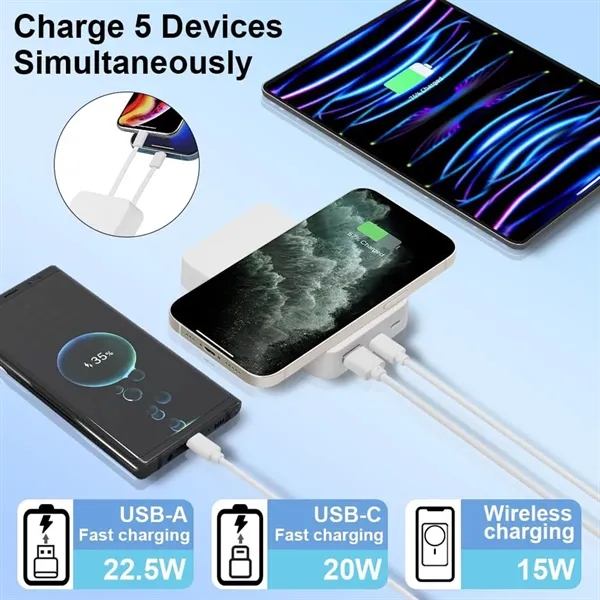 22.5W 10000 mAh Magnetic Power Bank with 2 Cable - 22.5W 10000 mAh Magnetic Power Bank with 2 Cable - Image 3 of 4