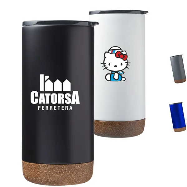 16 Oz. Stainless Steel Travel Mugs W/ Cork Bottom - 16 Oz. Stainless Steel Travel Mugs W/ Cork Bottom - Image 0 of 3