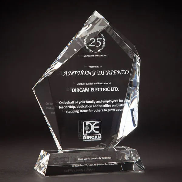 2D Flame Crystal Award with Attached Base