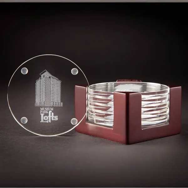Stacked Crystal Coasters with Wooden Stand