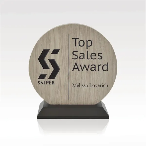 Eirene Disc-Shaped Wood & Metal Award - Black Marble Base