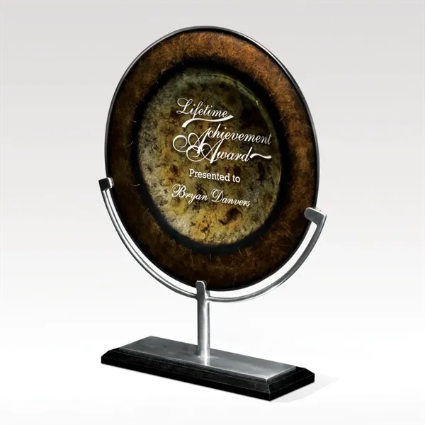 Circular Art Glass Award with Marble Base - Eclipse