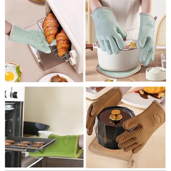Silicone Heat Resistant Oven Mitts with Cotton Lining - Silicone Heat Resistant Oven Mitts with Cotton Lining - Image 3 of 3