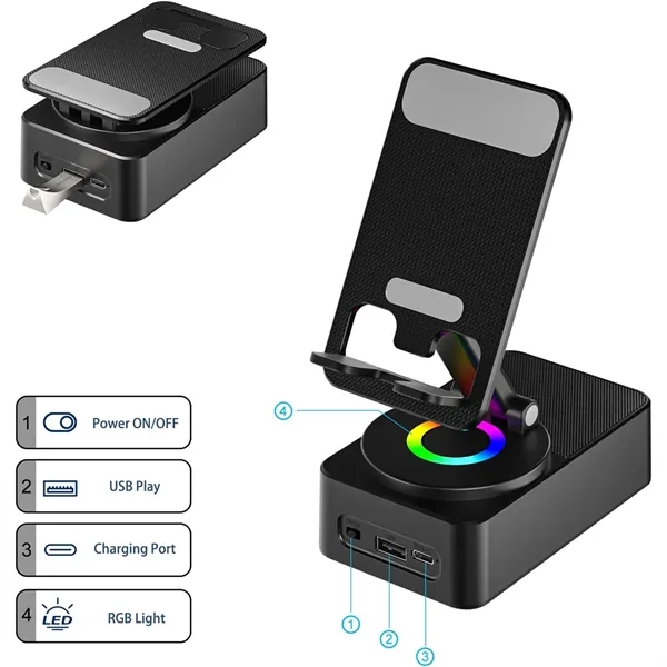 Foldable Cell Phone Stand with Wireless Bluetooth Speaker - Foldable Cell Phone Stand with Wireless Bluetooth Speaker - Image 4 of 8