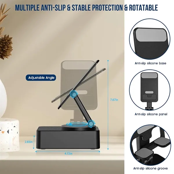 Foldable Cell Phone Stand with Wireless Bluetooth Speaker - Foldable Cell Phone Stand with Wireless Bluetooth Speaker - Image 7 of 8