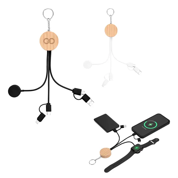 10W Bamboo Multi-Charging Cables Keyring With Watch Dock - 10W Bamboo Multi-Charging Cables Keyring With Watch Dock - Image 0 of 4