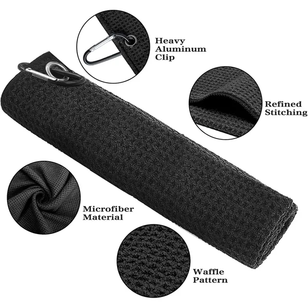 Microfiber Golf Towel with Carabiner Clip And Fasten Strap - Microfiber Golf Towel with Carabiner Clip And Fasten Strap - Image 1 of 4