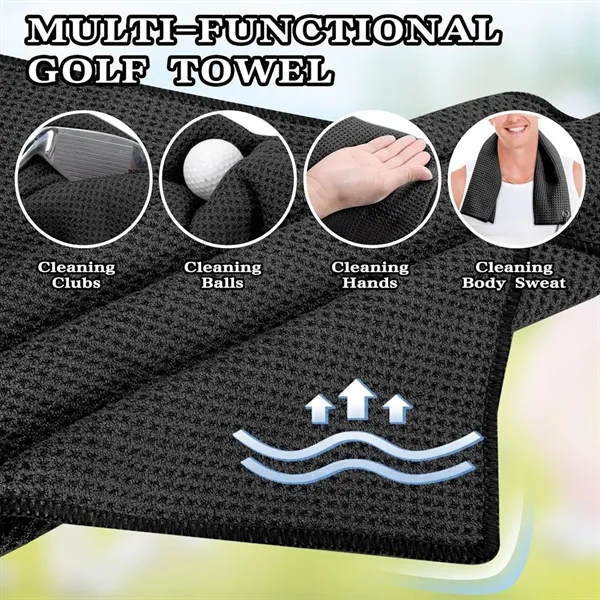 Microfiber Golf Towel with Carabiner Clip And Fasten Strap - Microfiber Golf Towel with Carabiner Clip And Fasten Strap - Image 3 of 4