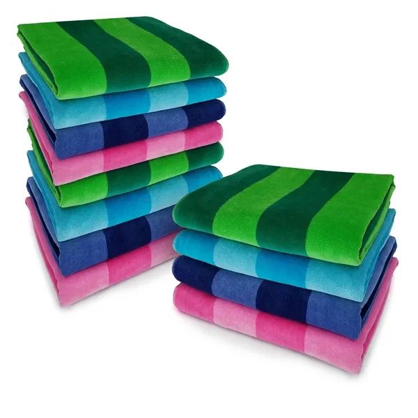 30x60 Beach Towels Cotton Velour Two Tone Cabana Stripe - 30x60 Beach Towels Cotton Velour Two Tone Cabana Stripe - Image 1 of 9