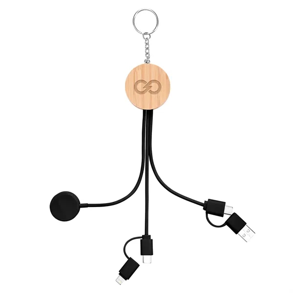 Custom 10W Bamboo Multi-Charging Cables Keyring With Watch Dock
