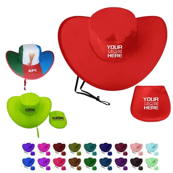 Polyester Foldable Cowboy Hat With Pouch - Polyester Foldable Cowboy Hat With Pouch - Image 0 of 3