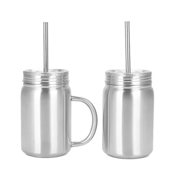 16 Oz Double Wall Insulated Mason Jar with Handle  Lid Straw - 16 Oz Double Wall Insulated Mason Jar with Handle  Lid Straw - Image 4 of 6