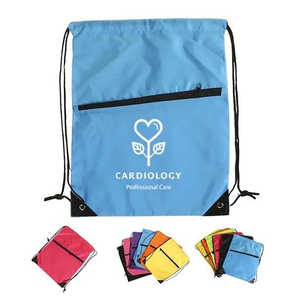 210D polyester drawstring backpack with zipper - 210D polyester drawstring backpack with zipper - Image 0 of 7