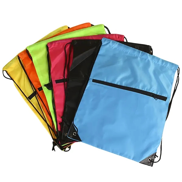 210D polyester drawstring backpack with zipper - 210D polyester drawstring backpack with zipper - Image 3 of 7