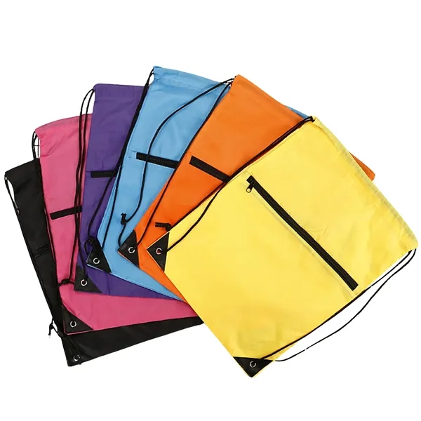 210D polyester drawstring backpack with zipper - 210D polyester drawstring backpack with zipper - Image 6 of 7