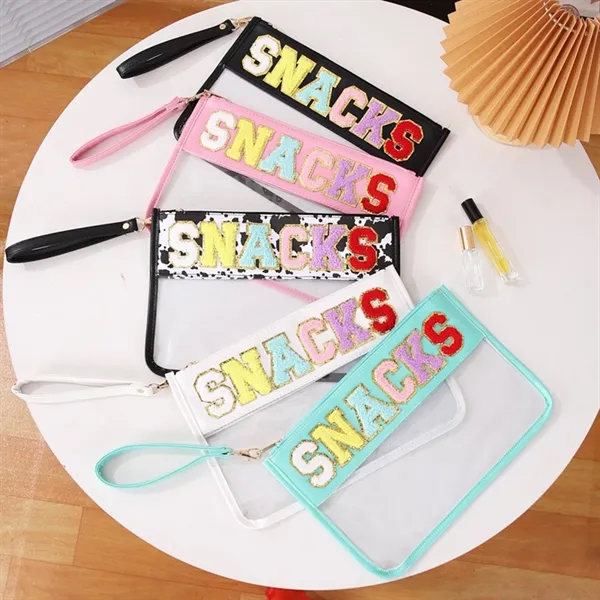 Towel Embroidery Letter Transparent Waterproof Makeup Bag - Towel Embroidery Letter Transparent Waterproof Makeup Bag - Image 3 of 17