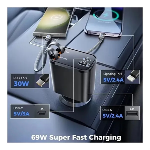 4 in 1 Fast Charging 69W Retractable Car Charger - 4 in 1 Fast Charging 69W Retractable Car Charger - Image 2 of 4