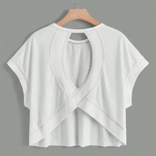 Women's Plain Cut Out Asymmetrical Hem Batwing Sleeve Tee - Women's Plain Cut Out Asymmetrical Hem Batwing Sleeve Tee - Image 0 of 4