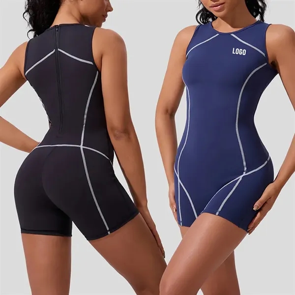 Color-Block Sleeveless Workout Jumpsuit - Color-Block Sleeveless Workout Jumpsuit - Image 0 of 6