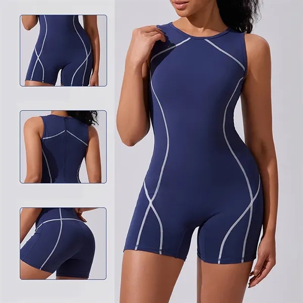 Color-Block Sleeveless Workout Jumpsuit - Color-Block Sleeveless Workout Jumpsuit - Image 1 of 6
