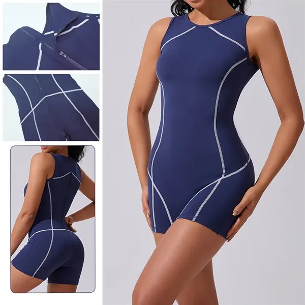 Color-Block Sleeveless Workout Jumpsuit - Color-Block Sleeveless Workout Jumpsuit - Image 3 of 6