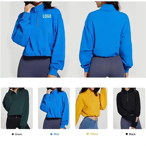 Women's Casual  Zipper Crop Sweatshirt - Women's Casual  Zipper Crop Sweatshirt - Image 0 of 10
