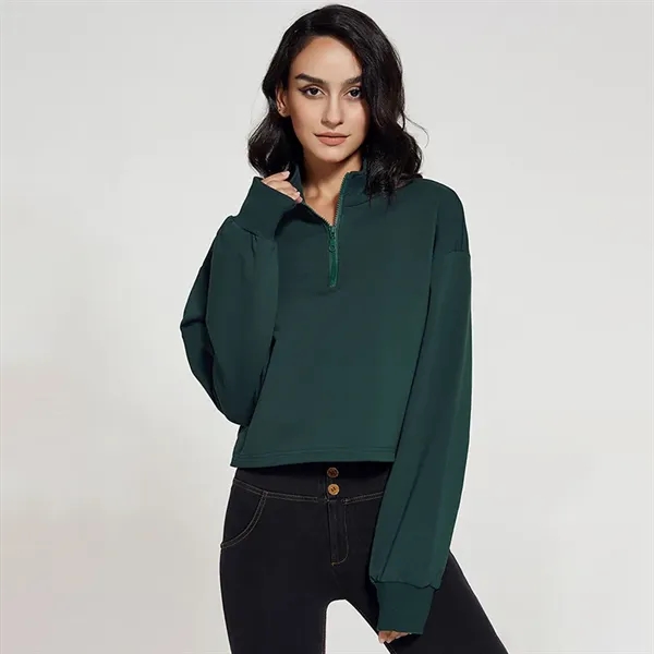 Women's Casual  Zipper Crop Sweatshirt - Women's Casual  Zipper Crop Sweatshirt - Image 9 of 10