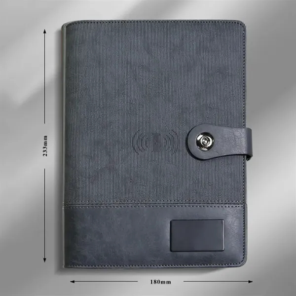 Leatherette Wireless QI Charging Padfolio with Power Bank - Leatherette Wireless QI Charging Padfolio with Power Bank - Image 1 of 3