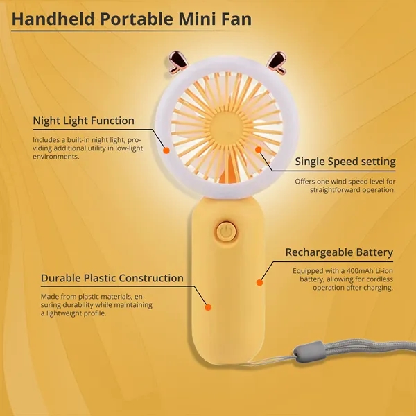 Portable USB Mini Hand Fan with adjustable speed - Portable USB Mini Hand Fan with adjustable speed - Image 2 of 7