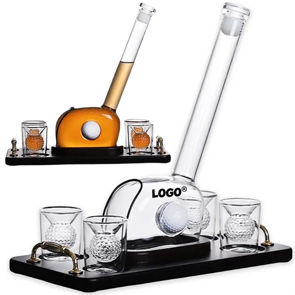 Golf Themed Whiskey Decanter Set with Shot Glasses - Golf Themed Whiskey Decanter Set with Shot Glasses - Image 0 of 4