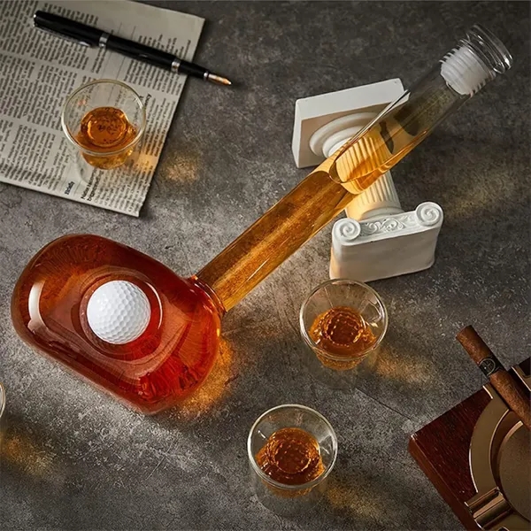 Golf Themed Whiskey Decanter Set with Shot Glasses - Golf Themed Whiskey Decanter Set with Shot Glasses - Image 3 of 4