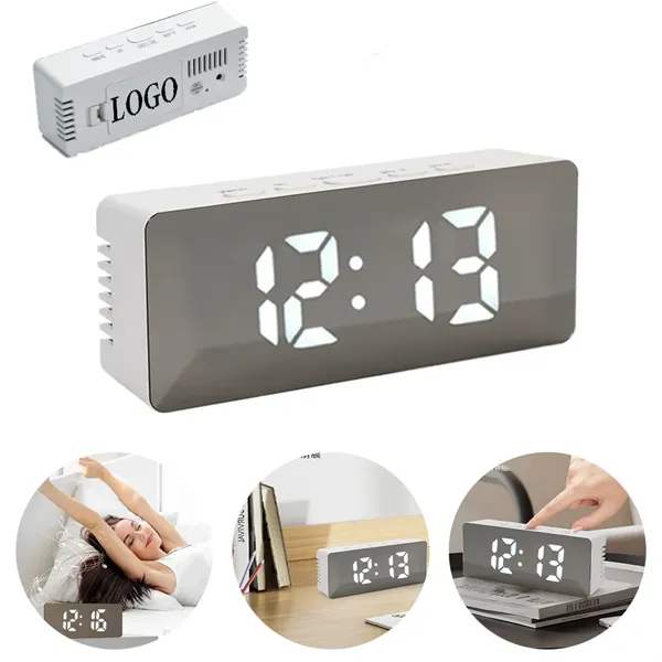 LED Mirror Light-Sensitive Clock with Temperature Display - LED Mirror Light-Sensitive Clock with Temperature Display - Image 0 of 5
