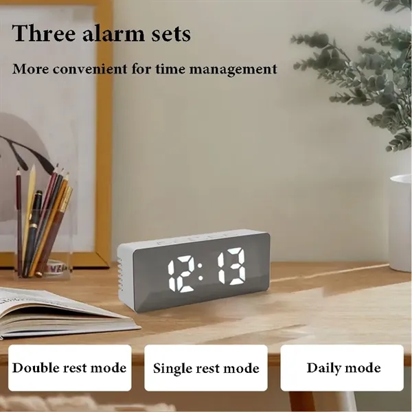 LED Mirror Light-Sensitive Clock with Temperature Display - LED Mirror Light-Sensitive Clock with Temperature Display - Image 2 of 5