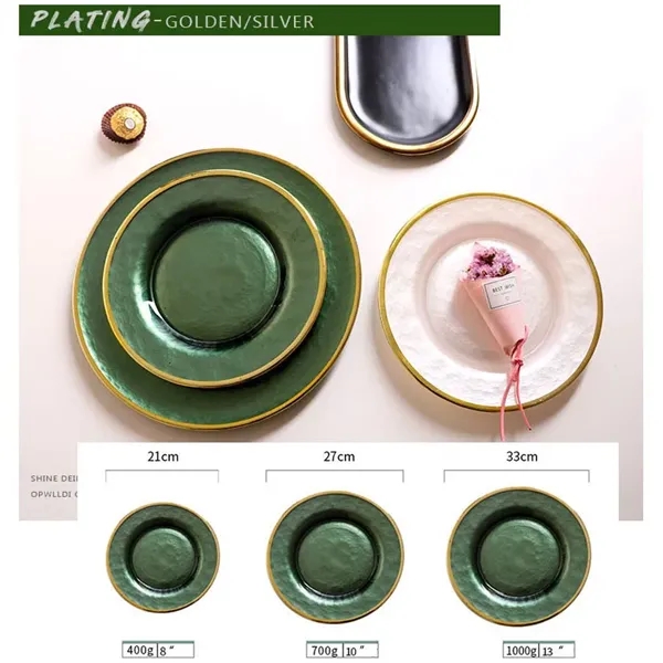 10" Gold Foil Rim Glass Charger Plates - 10" Gold Foil Rim Glass Charger Plates - Image 6 of 10