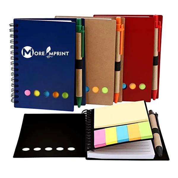 5.5 inch Pocket Spiral Notebook W/ Sticky Notes and Pen - 5.5 inch Pocket Spiral Notebook W/ Sticky Notes and Pen - Image 0 of 4