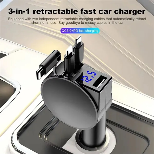 60W Retractable Car Phone Charger with Cables Fast Charging - 60W Retractable Car Phone Charger with Cables Fast Charging - Image 3 of 4