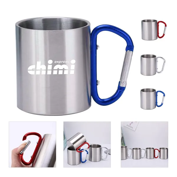 10 Oz Stainless Steel Mug With Carabiner Handle - 10 Oz Stainless Steel Mug With Carabiner Handle - Image 0 of 3