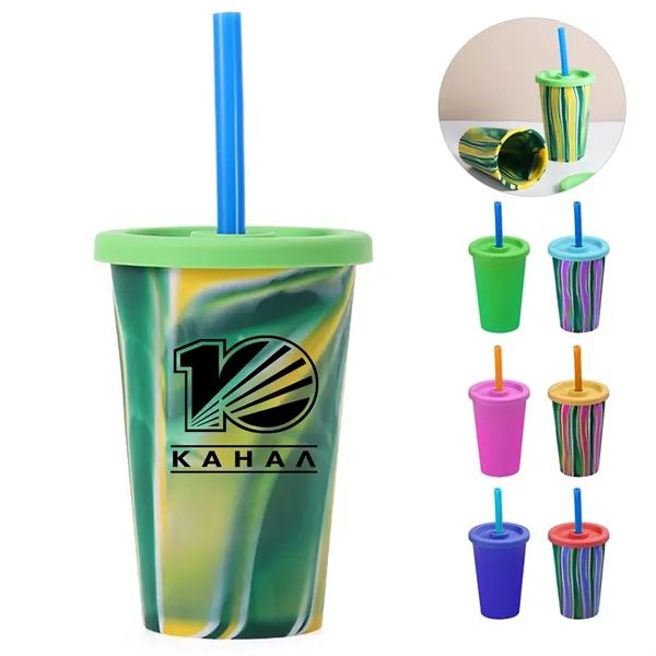 Tye Dye Silicone Cup With Lid & Straw 14.2 Oz - Tye Dye Silicone Cup With Lid & Straw 14.2 Oz - Image 0 of 5